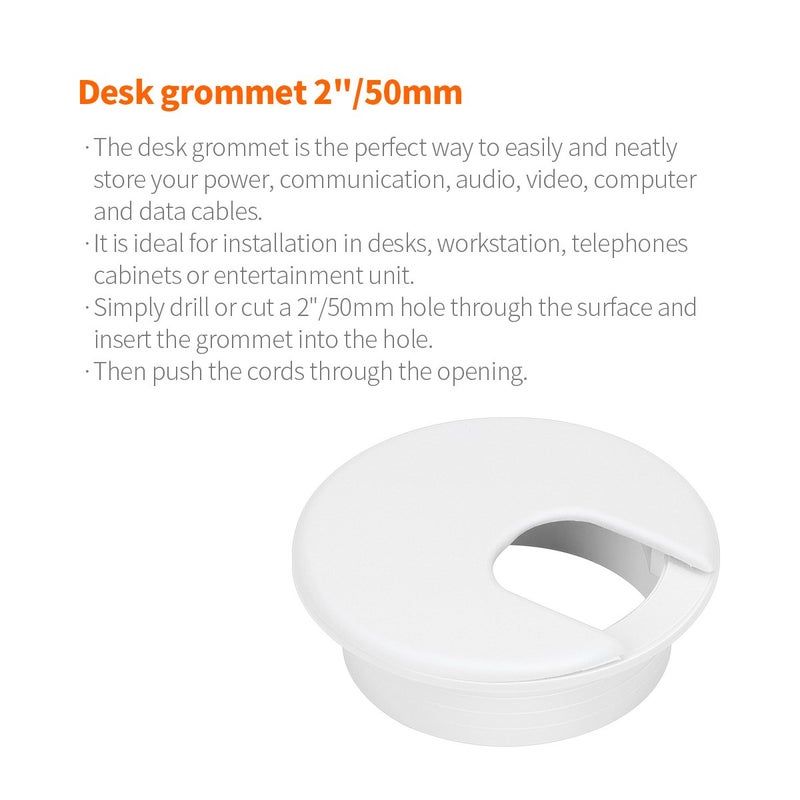 Petutu 10 Pack 2 Inch White Desk Grommet for Wires Cords-Plastic - Image 5
